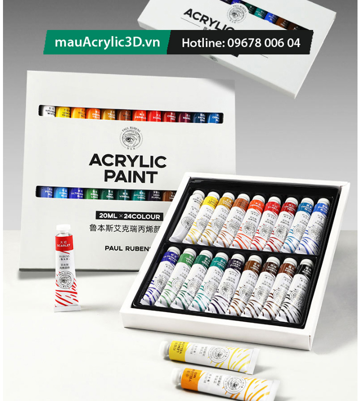 Hộp Acrylic 3D 18 Màu tuýp nhỏ 12ml